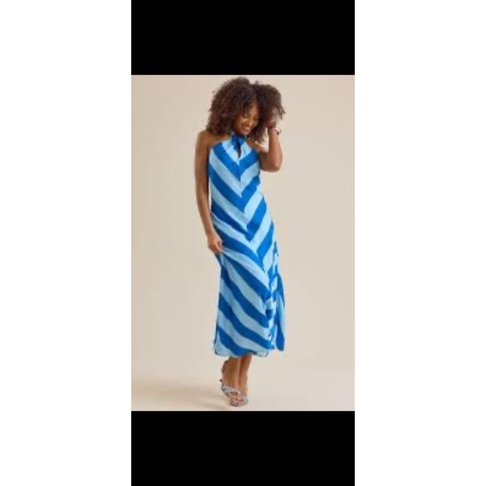 ALTAR'D STATE Womens Blue Chevron Halter Maxiβ Dress Size Large NWT